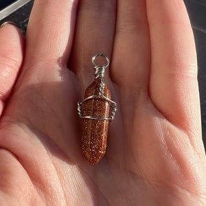 Gold Sandstone Handmade Wire Wrapped Pendant